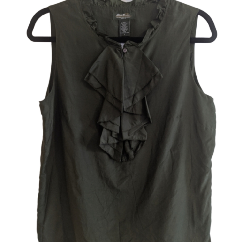 Eddie Bauer Cotton Silk Blouse Olive Green size L